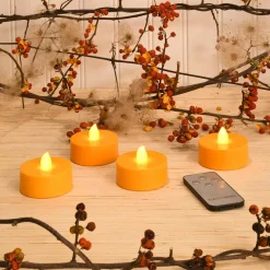Flameless Candles LUMABASE Battery Orange Operated Extra Large Tea Lights With Remote Control And 2-Timers (4-Count) -Globe Sales orange lumabase flameless candles 84204 c3 1000