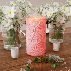 Flameless Candles Lavish Home Rose Embossed LED Flameless Candle With Remote Control -Globe Sales pink lavish home flameless candles hw0200142 31 1000