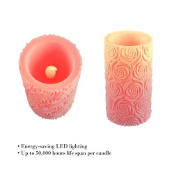 Flameless Candles Lavish Home Rose Embossed LED Flameless Candle With Remote Control -Globe Sales pink lavish home flameless candles hw0200142 4f 1000