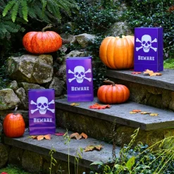 Candle Holders LUMABASE Skull And Crossbones Plastic Luminary Bags (12-Count) -Globe Sales purple lumabase candle holders 51612 4f 1000
