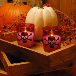 Flameless Candles LUMABASE Skull And Crossbones Battery Operated LED Candles (2-Count) -Globe Sales purple lumabase flameless candles 94502 4f 1000