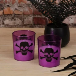 Flameless Candles LUMABASE Skull And Crossbones Battery Operated LED Candles (2-Count) -Globe Sales purple lumabase flameless candles 94502 c3 1000