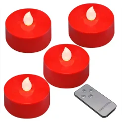 Flameless Candles LUMABASE Red Battery Operated Extra Large Tea Lights With Remote Control And 2-Timers (4-Count)