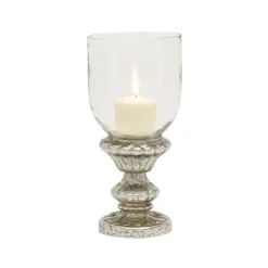 Candle Holders LITTON LANE Tarnished Silver Glass Hurricane Candle Holder -Globe Sales silver candle holders 24615 c3 1000