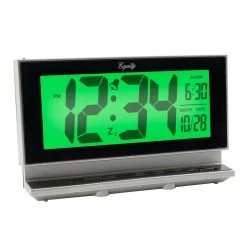 Table Clocks Equity By La Crosse Large 2 In. LCD Alarm Table Clock With Night Vision Technology -Globe Sales silver equity by la crosse table clocks 30041 1f 1000