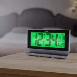 Table Clocks Equity By La Crosse Large 2 In. LCD Alarm Table Clock With Night Vision Technology -Globe Sales silver equity by la crosse table clocks 30041 31 1000