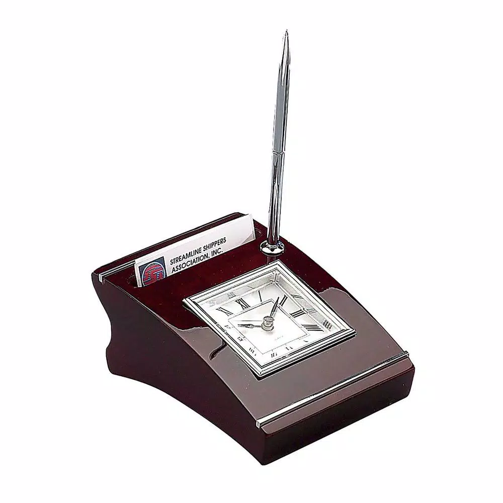 Table Clocks Heim Concept Silver Wood Clock With Cardholder And Pen 4 Table Clocks Heim Concept Silver Wood Clock With Cardholder And Pen - Image 2