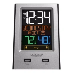 Table Clocks La Crosse Technology Desktop Dual USB Charging Station With Alarm & Nap Timer -Globe Sales silver la crosse technology table clocks 617 1614 1f 1000