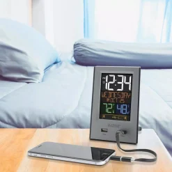 Table Clocks La Crosse Technology Desktop Dual USB Charging Station With Alarm & Nap Timer -Globe Sales silver la crosse technology table clocks 617 1614 31 1000