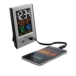 Table Clocks La Crosse Technology Desktop Dual USB Charging Station With Alarm & Nap Timer -Globe Sales silver la crosse technology table clocks 617 1614 4f 1000