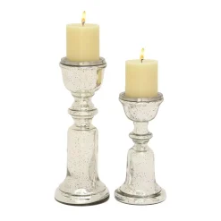 LITTON LANE Silver Glass Bell-shaped Base Candle Holders (Set Of 2) -Globe Sales silver litton lane candle holders 24649 c3 1000