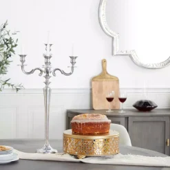 Candle Holders LITTON LANE 24 In. X 10 In. Classic Aluminum Five Light Candelabra In Polished Finish -Globe Sales silver litton lane candle holders 30854 31 1000