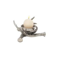 Candle Holders LITTON LANE 4 In. Silver Aluminum Crossed Antlers Candle Holder -Globe Sales silver litton lane candle holders 68891 c3 1000