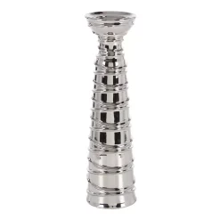 LITTON LANE Contemporary Silver-Finished Ceramic Candle Holders (Set Of 3) -Globe Sales silver litton lane candle holders 71691 44 1000