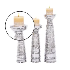 LITTON LANE Contemporary Silver-Finished Ceramic Candle Holders (Set Of 3) -Globe Sales silver litton lane candle holders 71691 4f 1000