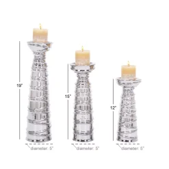 LITTON LANE Contemporary Silver-Finished Ceramic Candle Holders (Set Of 3) -Globe Sales silver litton lane candle holders 71691 c3 1000