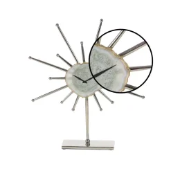 Table Clocks LITTON LANE Silver Agate Stone And Aluminum Star Sculpture Clock With Gold And Green Highlights -Globe Sales silver litton lane table clocks 42237 4f 1000
