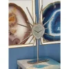 Table Clocks LITTON LANE Silver Agate Stone And Aluminum Star Sculpture Clock With Gold And Green Highlights