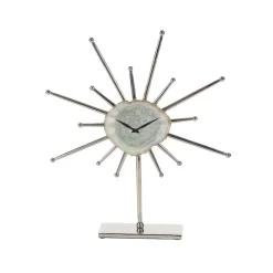 Table Clocks LITTON LANE Silver Agate Stone And Aluminum Star Sculpture Clock With Gold And Green Highlights -Globe Sales silver litton lane table clocks 42237 c3 1000