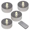 Flameless Candles LUMABASE Silver Battery Operated Extra Large Tea Lights With Remote Control And 2-Timers (4-Count)