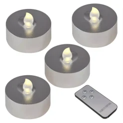 Flameless Candles LUMABASE Silver Battery Operated Extra Large Tea Lights With Remote Control And 2-Timers (4-Count)