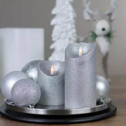Flameless Candles Northlight 6 In. Silver Glitter Flameless Battery Operated Christmas Decor Candle -Globe Sales silver northlight flameless candles 34336936 31 1000