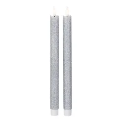 Flameless Candles Northlight Set 2-Silver Glittered Flameless Taper Christmas Candles 12 In.