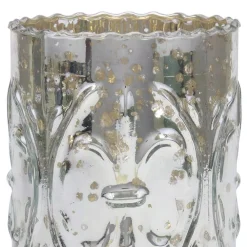 Candle Holders Stonebriar Collection 6.5 In. Antique Silver Glass Fluer De Lis Pillar Candle Holder -Globe Sales silver stonebriar collection candle holders sb 5970a 4f 1000