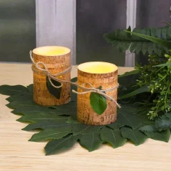 LUMABASE 4 In. Cork With Leaf Flameless Candles (set Of 2) -Globe Sales tan lumabase flameless candles 92802 4f 1000