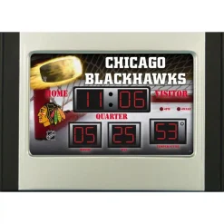 Table Clocks Team Sports America Chicago Blackhawks 6.5 In. X 9 In. Scoreboard Alarm Clock With Temperature