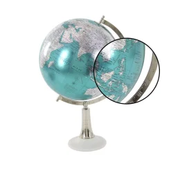 Globes LITTON LANE 20 In. X 13 In. Modern Decorative Globe In Cyan And Silver -Globe Sales turquoise litton lane globes 94515 4f 1000