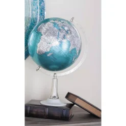 Globes LITTON LANE 20 In. X 13 In. Modern Decorative Globe In Cyan And Silver