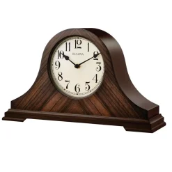 Table Clocks Bulova 9 In. H X 15.25 In W Walnut Traditional Table Clock With Hardwood Case