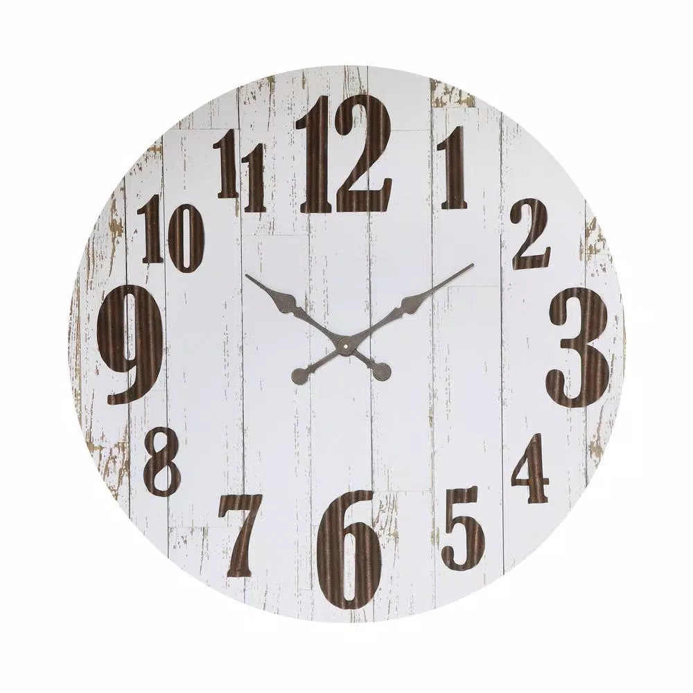 Wall Clocks 3R Studios Distressed White Wood Slat Wall Clock 4 Wall Clocks 3R Studios Distressed White Wood Slat Wall Clock - Image 2