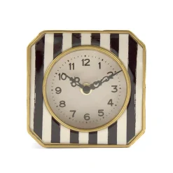 Table Clocks Zentique Black And White Striped With Gold Trimmed Rounded Square Table Clock