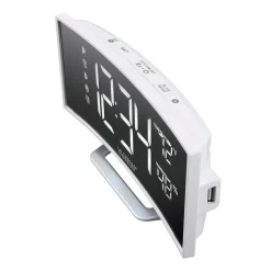 Table Clocks La Crosse Technology Curved Mirror LED Alarm Clock With Temperature & Humidity, USB Port -Globe Sales white la crosse technology table clocks 602 249 4f 1000
