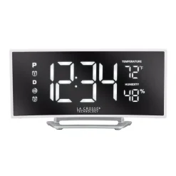 Table Clocks La Crosse Technology Curved Mirror LED Alarm Clock With Temperature & Humidity, USB Port
