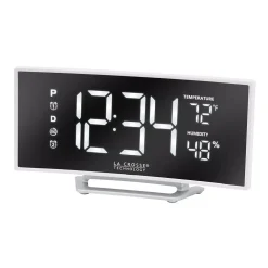 Table Clocks La Crosse Technology Curved Mirror LED Alarm Clock With Temperature & Humidity, USB Port -Globe Sales white la crosse technology table clocks 602 249 c3 1000