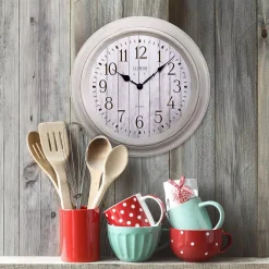 Wall Clocks La Crosse Technology 14 In. Round White Barn Wood Quartz Wall Clock