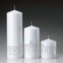 Light In The Dark 3 In. X 3 In. 3 In. X 6 In. 3 In. X 9 In. White Pillar Candles (Set Of 3) -Globe Sales white light in the dark candles litd w pillar set3 c3 1000