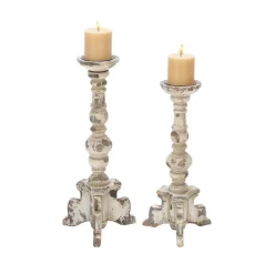 Candle Holders LITTON LANE White Wood And Iron 4-Footed Candle Holder (Set Of 2)