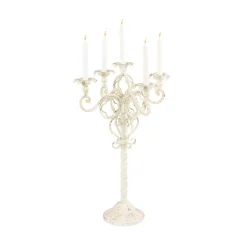 Candle Holders LITTON LANE Tall Vintage White Metal Candelabra With Scrolled Arms -Globe Sales white litton lane candle holders 20460 c3 1000