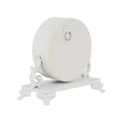 LITTON LANE 7 In. X 7 In. Iron Black And Vintage White Round Table Clocks On Rectangular Scrollwork-Designed Base (Set Of 2) -Globe Sales white litton lane table clocks 52565 66 1000