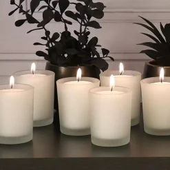 LUMABASE 12 Candles (15 Hours) In Frosted Glass Votives -Globe Sales white lumabase candles 30948 1f 1000
