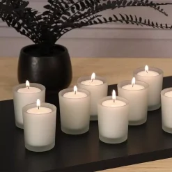 LUMABASE 12 Candles (15 Hours) In Frosted Glass Votives -Globe Sales white lumabase candles 30948 44 1000