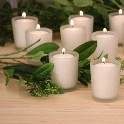 LUMABASE 12 Candles (15 Hours) In Frosted Glass Votives -Globe Sales white lumabase candles 30948 4f 1000