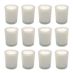 LUMABASE 12 Candles (15 Hours) In Frosted Glass Votives -Globe Sales white lumabase candles 30948 76 1000