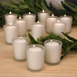 LUMABASE 12 Candles (15 Hours) In Frosted Glass Votives -Globe Sales white lumabase candles 30948 c3 1000