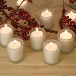 LUMABASE 12 Candles (15 Hours) In Frosted Glass Votives -Globe Sales white lumabase candles 30948 fa 1000