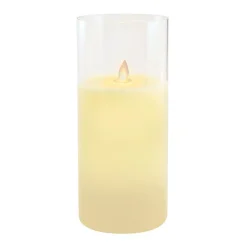 Flameless Candles LUMABASE Battery Operated 10 In. Glass Hurricane Candle With Moving Flame